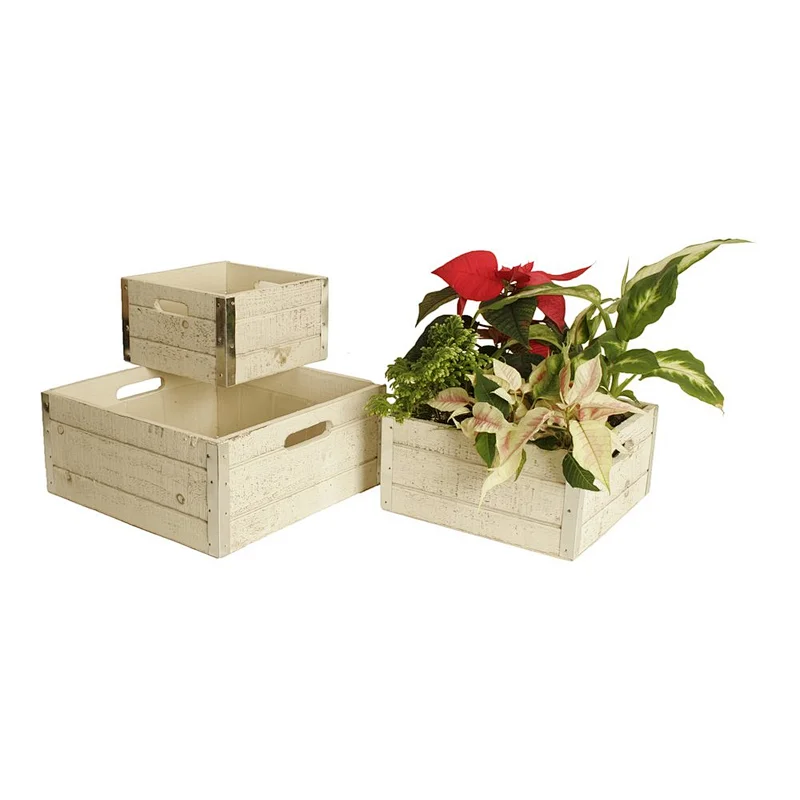 Restic Whitewash Wood Decorative storage Crates Set of 3 stackable wood crates for wholesale