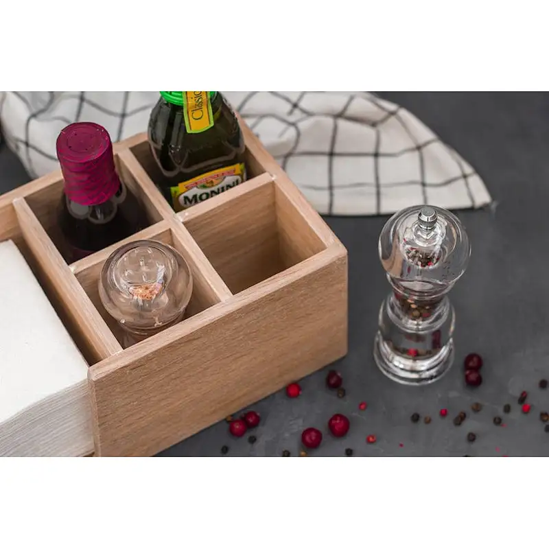 Utensil caddy napkin holder with salt and pedder storage wood box