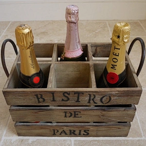 Rustic personalized customized cheaper  handrcrafts  Farmhouse Wooden Wine box  with 6 Bottle Slots & Metal Handles