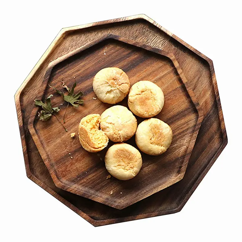Wooden tray,Set of 2 Wooden Octagon Square Trays Serving Bread Plates for Fruit Salad Platter Vegetable