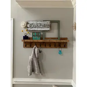 Coat Rack with Shelf  Entryway Organizer Towel Rack Key Hooks Wall Mounted Coat Rack