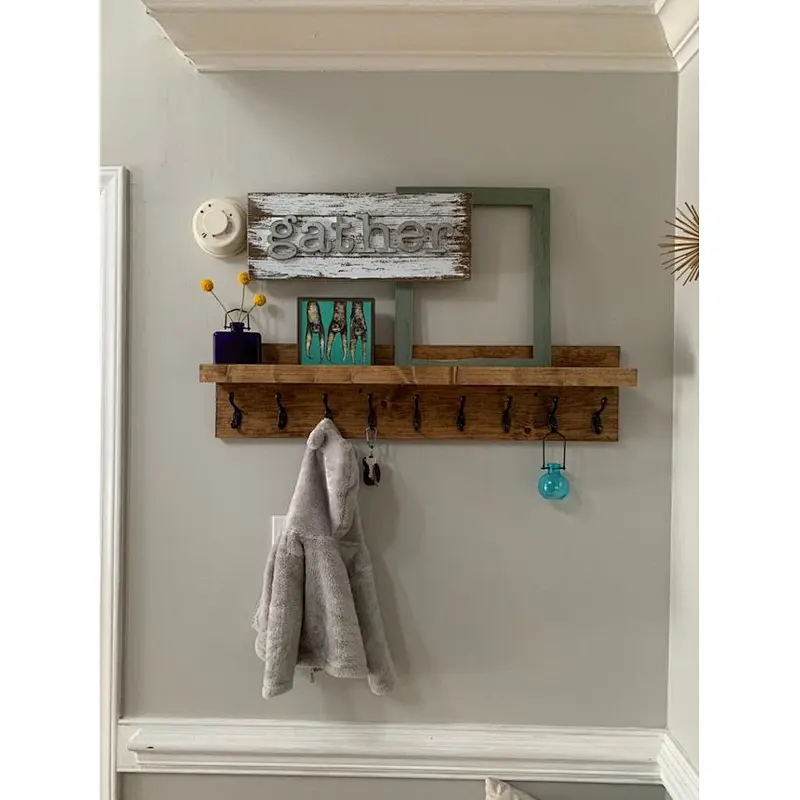 Coat Rack with Shelf  Entryway Organizer Towel Rack Key Hooks Wall Mounted Coat Rack