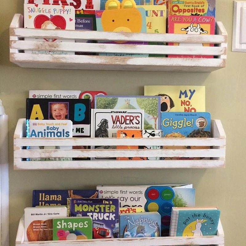 Wall-mounted Shelf,Children's Book Shelves (Rustic)---Set of 3,shelf,Wooden storage rack