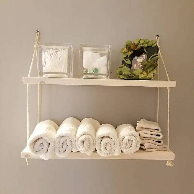 Nursery shelf  nursery decor floating shelf  hanging shelves   wood home decor  modern decor rope shelf