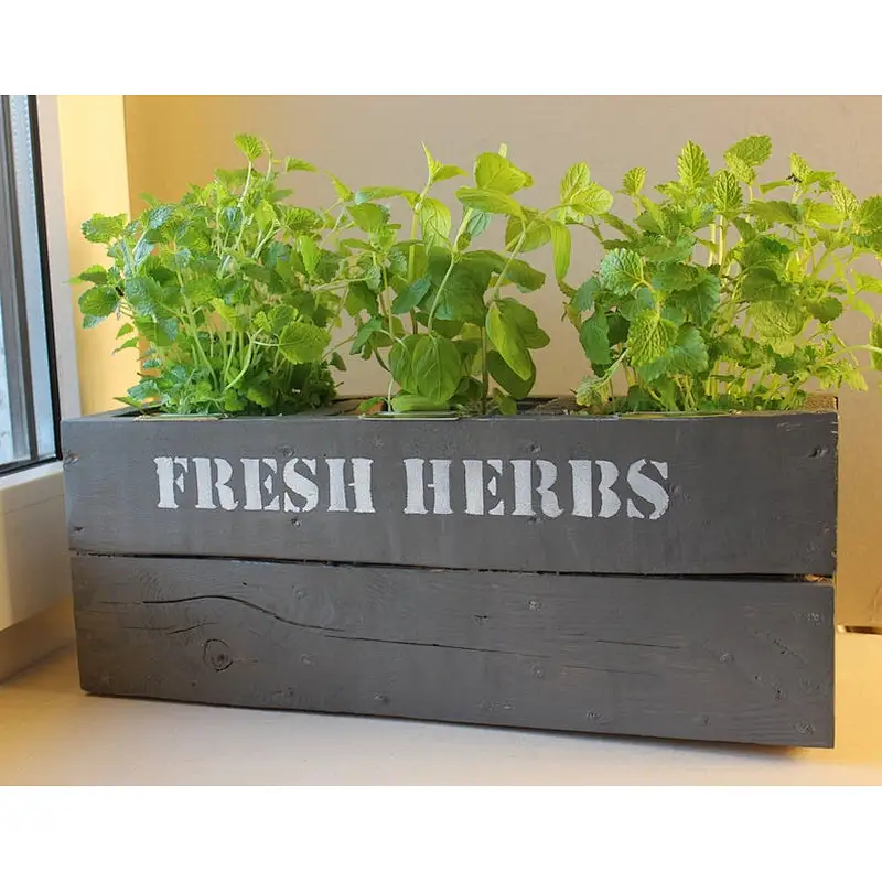 Rustic wooden box for herbscustom wholesale cheaper delicate wood planter boxwood box with ceramic flower flower wood box