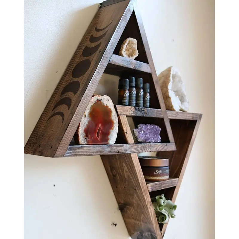 Home Decor-Rustic Shelves Double Triangle Floating Wood Shadowbox (Natural Weathered Gray)