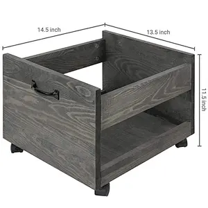 Vintage Grey Wood Vinyl Record Rolling Storage Crate with Casters