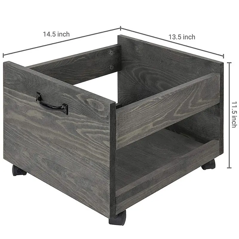 Vintage Grey Wood Vinyl Record Rolling Storage Crate with Casters