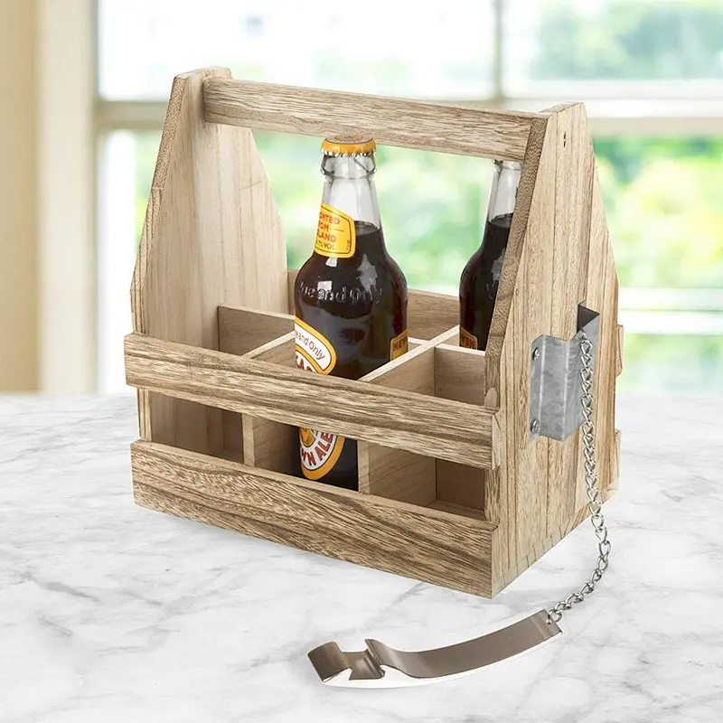 Custom Beer Bottle Caddy Medium Wood