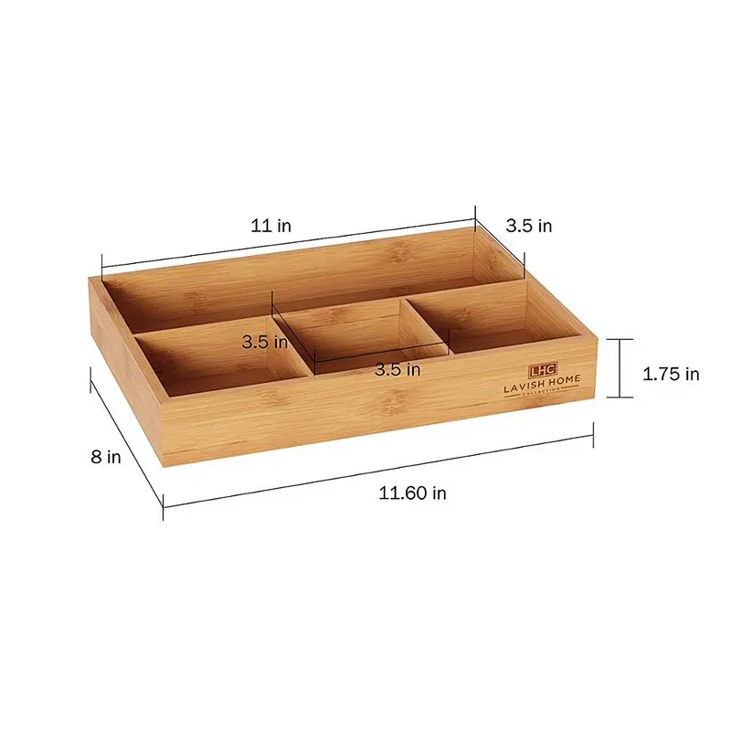 Lavish Home 4 Compartment Bamboo Drawer Divider - Space Saving Natural  Storage Box