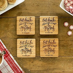 Personalized Christmas Coasters |Custom Drink Mats | Christmas Gift, Rustic Decor, Drink Coaster
