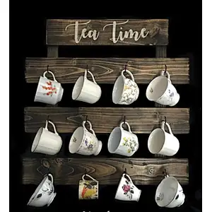 Hook Rustic Wall-Mounted Wood Coffee Mug Holder Kitchen Storage Rack Brown  Wooden shelf wooden Mug Rack