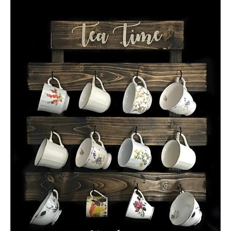 Hook Rustic Wall-Mounted Wood Coffee Mug Holder Kitchen Storage Rack Brown  Wooden shelf wooden Mug Rack