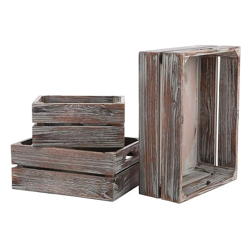 Set of 3 Country Rustic Finish Brown Wood Nesting Boxes Tabletop Jewelry Storage Containers