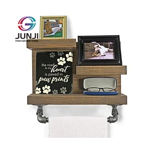 Rustic wood floating wall shelves bathroom shelf with hooks wall mounted home decor wall shelf