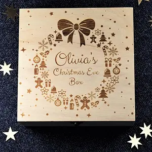 Engraved Christmas Eve Box - Bespoke Personalised Wooden Christmas Box for Children, Ready To Fill With Gifts