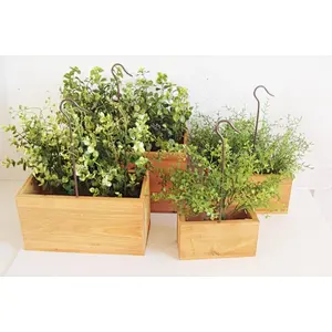 Artificial Mixed Succulent Plants in Rectangular Brown Wooden Planter Box,Herb Box Set