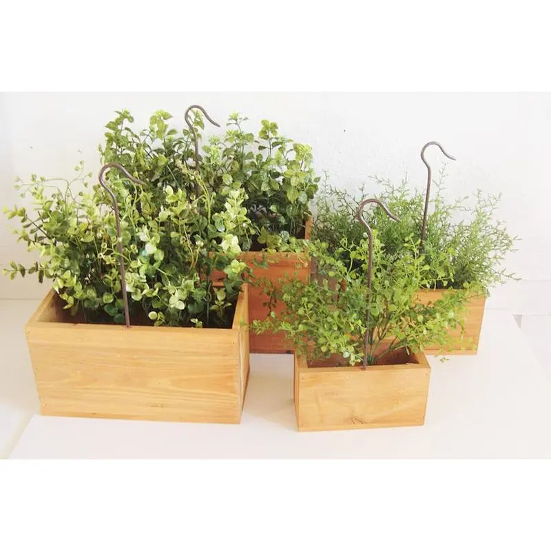 Artificial Mixed Succulent Plants in Rectangular Brown Wooden Planter Box,Herb Box Set