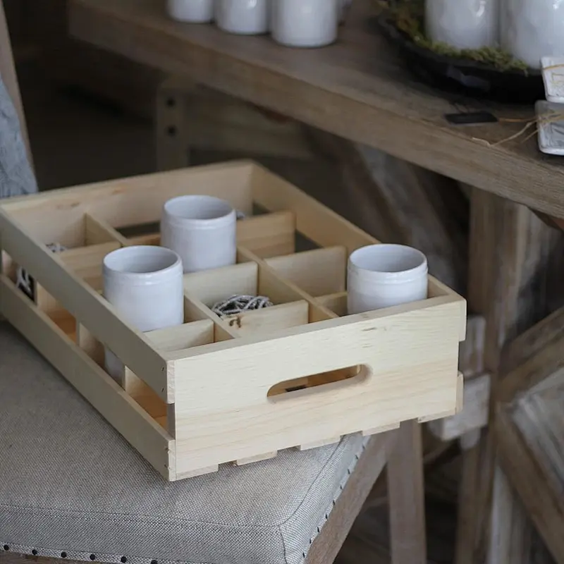 rustic wholesale home decoration delicate practical unfinished big tool  Wooden tool storage box crates  with partition