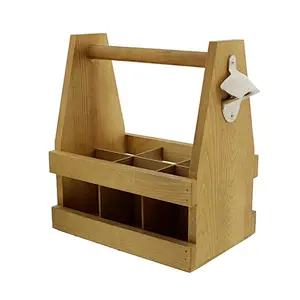 Beer Caddy Natural Wood Bottle Carrier 6-Pack Beer & Soda Glass Bottle Drink Caddy