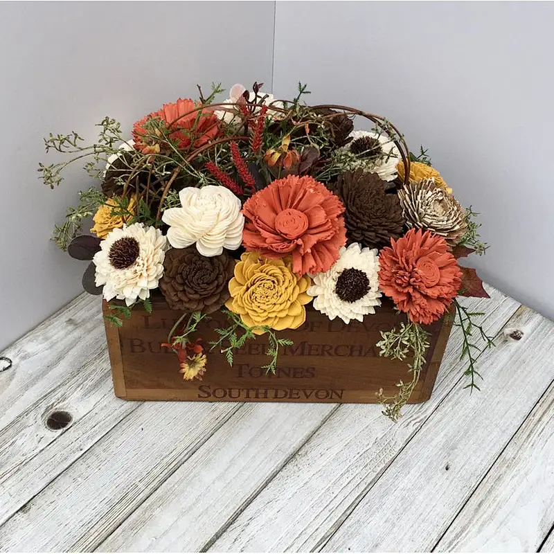 Burnt orange and mustard country sola wood arrangement wooden planter box flower wood box wood crate boxes