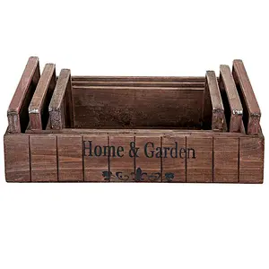 2019 Rustic Style Nesting Wood Planter Display Boxes, Decorative Storage Crates, Set of 3
