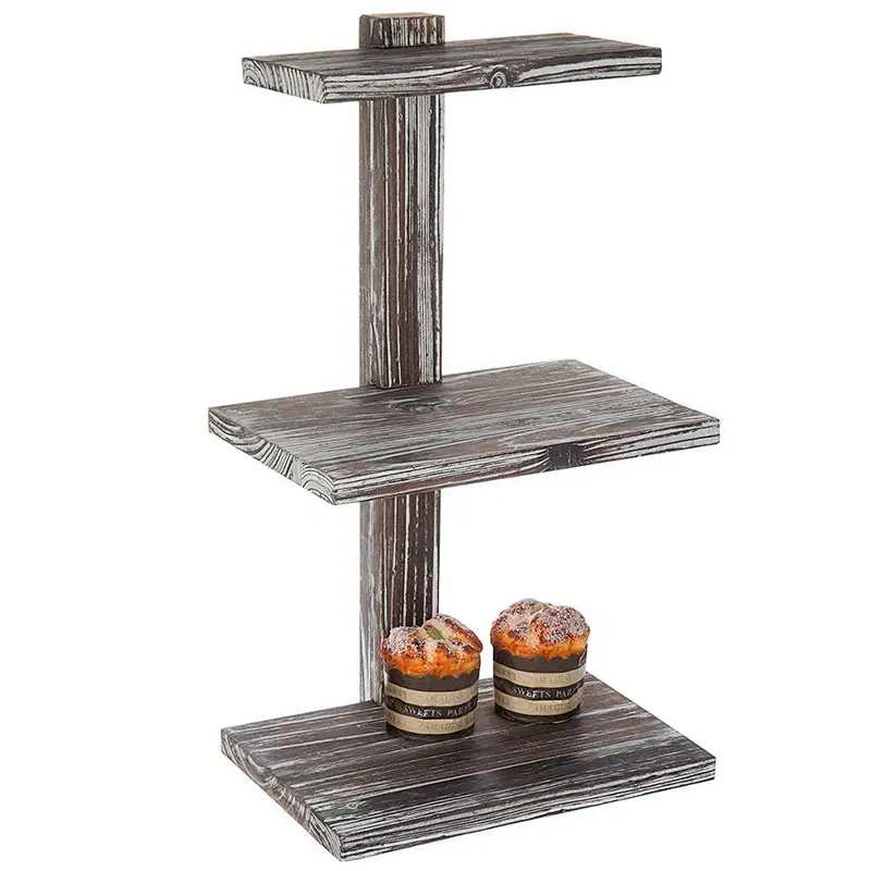 1-Inch 3-Tier Torched Wood Dessert & Pastry Stand