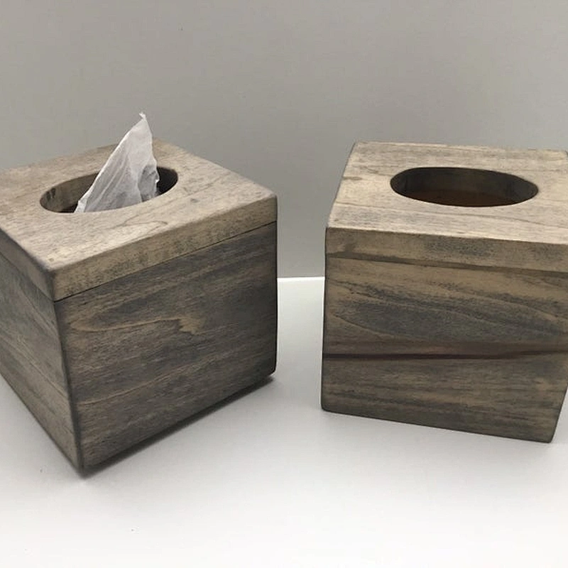 Rustic Wood Square Tissue Box Cover Tissue Holder Torched Barnwood Wooden Tissue Paper Cube Box