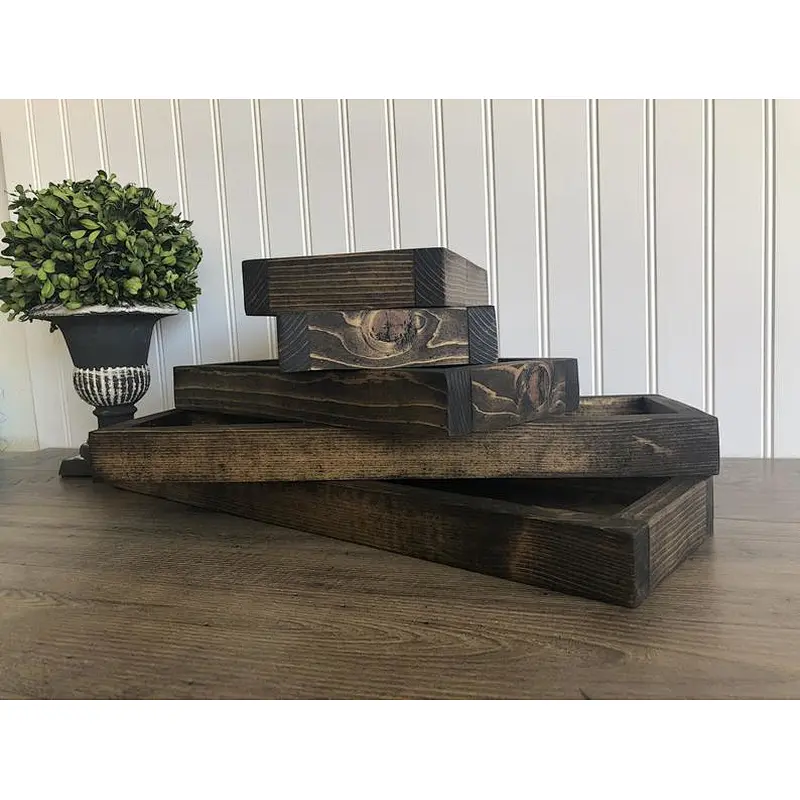 Rustic style wooden hotel serves coffee tray
