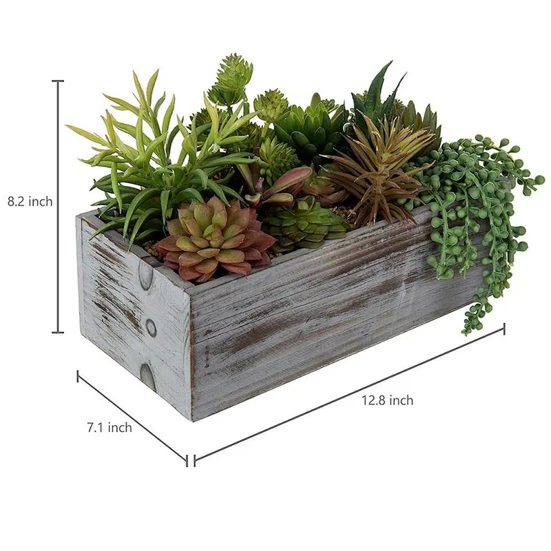 Great for Succulent, Cactus, Herbs,Wooden ledge planter crate with metal border accents,rustic,simple,solid wood