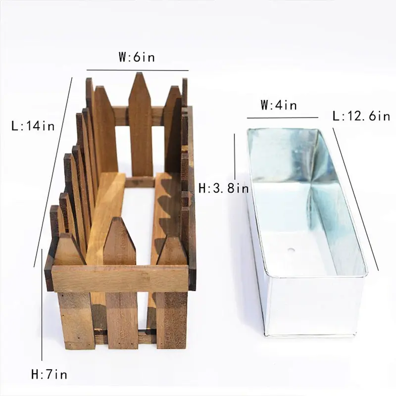 Wooden Flower Pot with Removable Metal Liner Deck Balcony Flower Planter Box