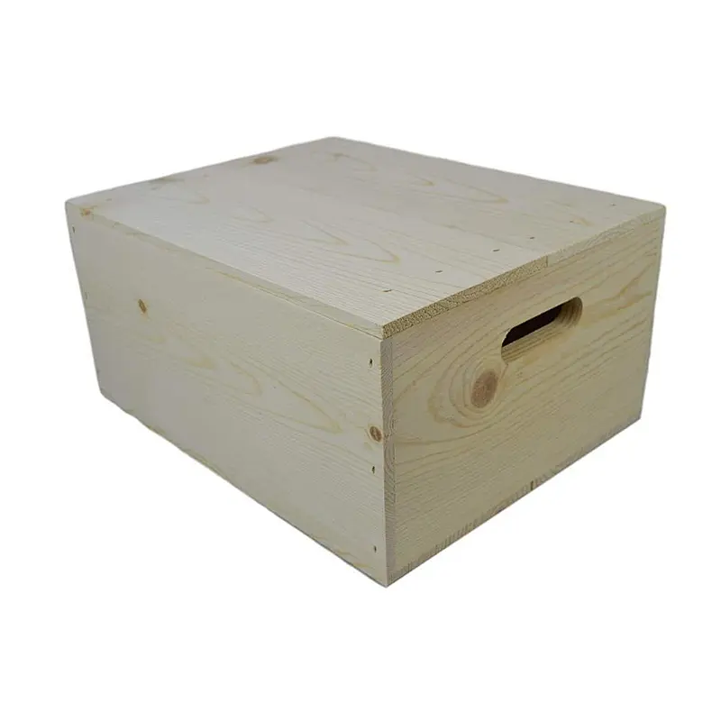 Wooden  Storage Tote Boxes with Lid-Wooden Pine Box with Hand Holes and a Drop on Lid