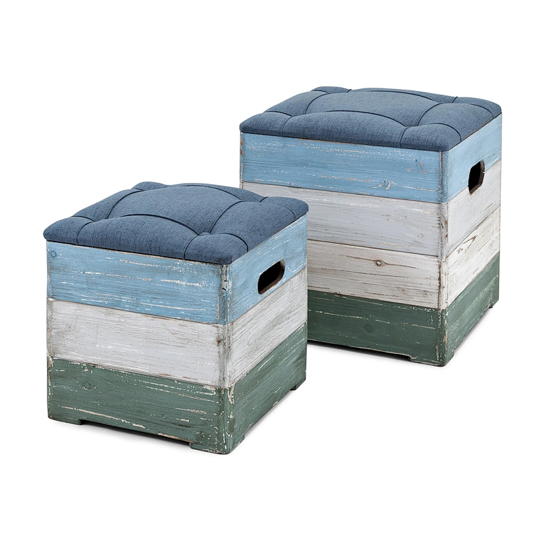 Small Wood Holder Wood Crate Box Wite Seat  For Gift Office   - Set of 2