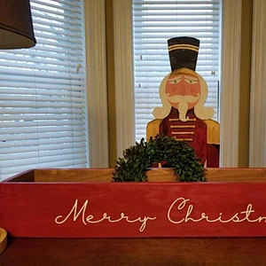 2020 Rustic table centerpiece Farmhouse box, Seasonal decor Christmas decor, Red box Mason Jar Bottle