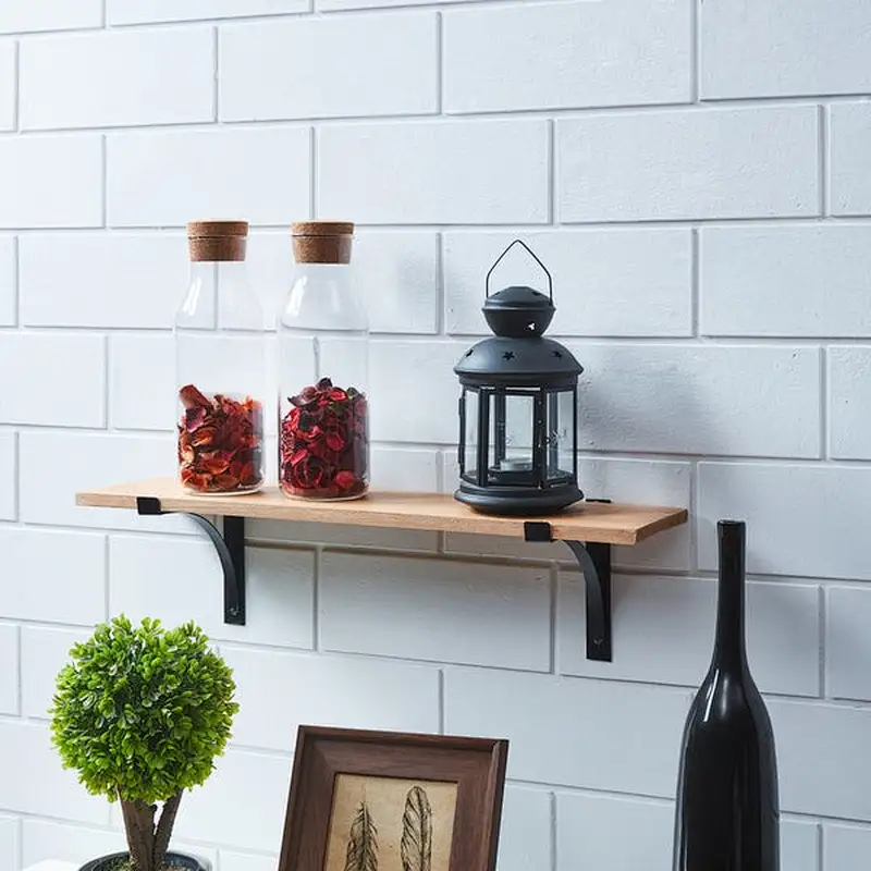 Bathroom Plank Shelf- Pine Shelf with Metal Brackets