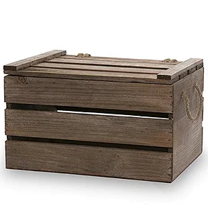 Antique Wood Storage Box rope handles solid wood wooden crate box