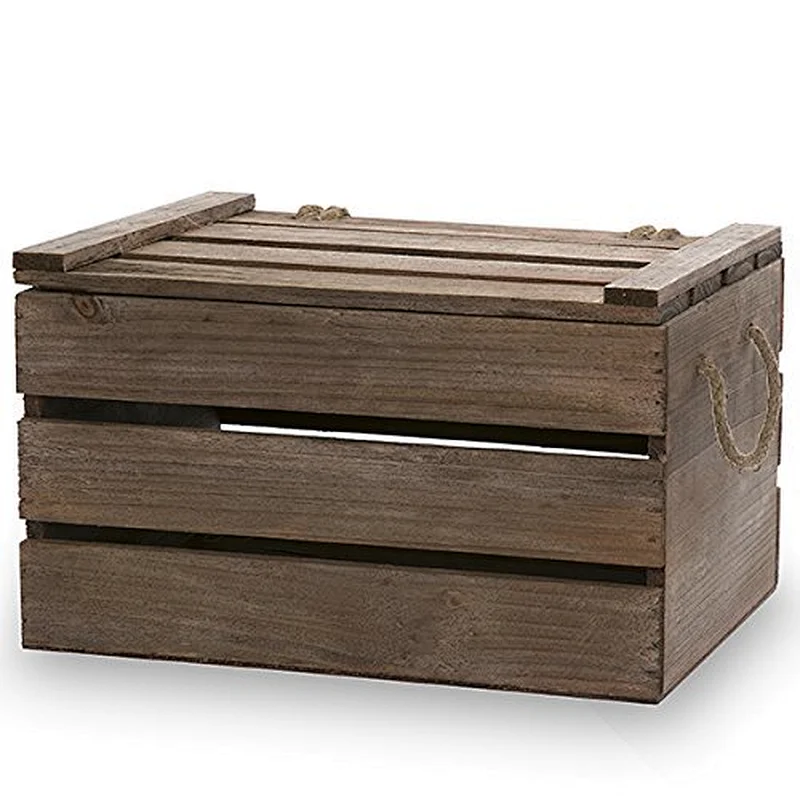 Antique Wood Storage Box rope handles solid wood wooden crate box