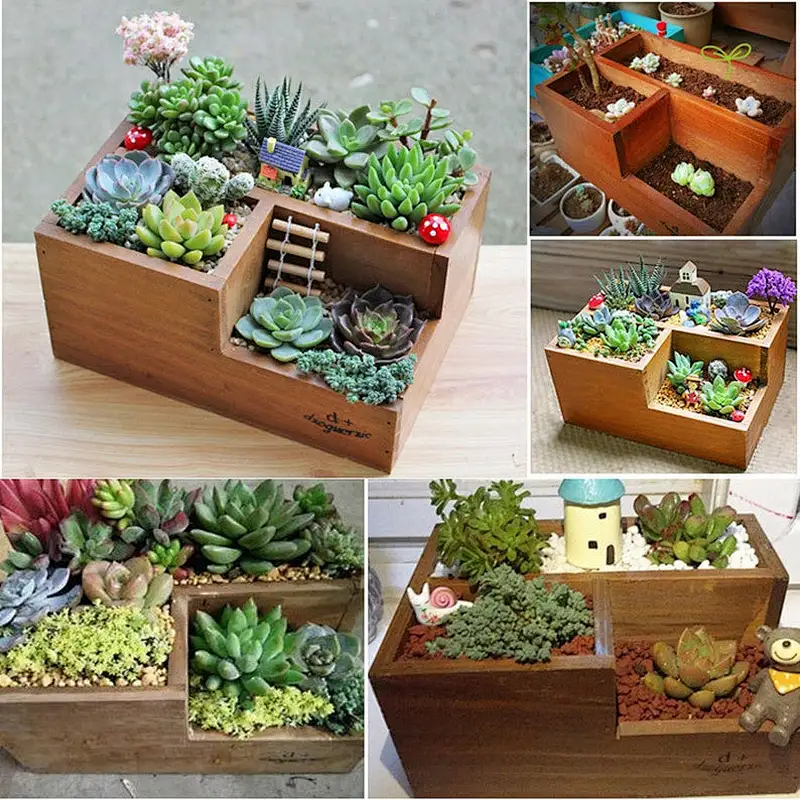 Small Wood Box Pot For Succulent Planter
