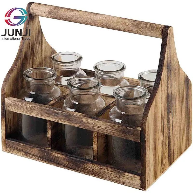 Home Essentials 6 Piece Clear Glass Bottles in Wooden Carrier