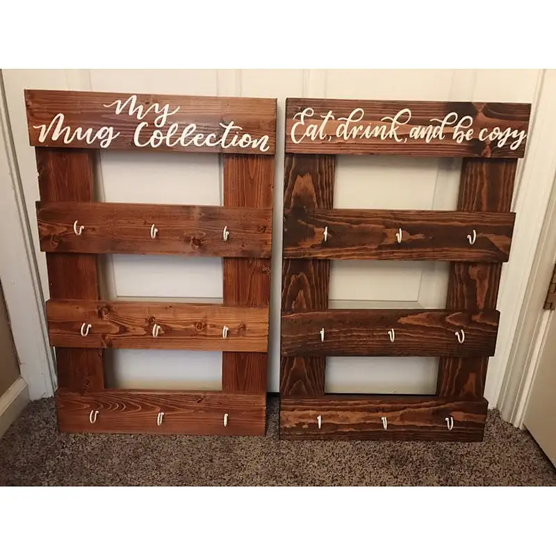 Hook Rustic Wall-Mounted Wood Coffee Mug Holder Kitchen Storage Rack Brown  Wooden shelf wooden Mug Rack