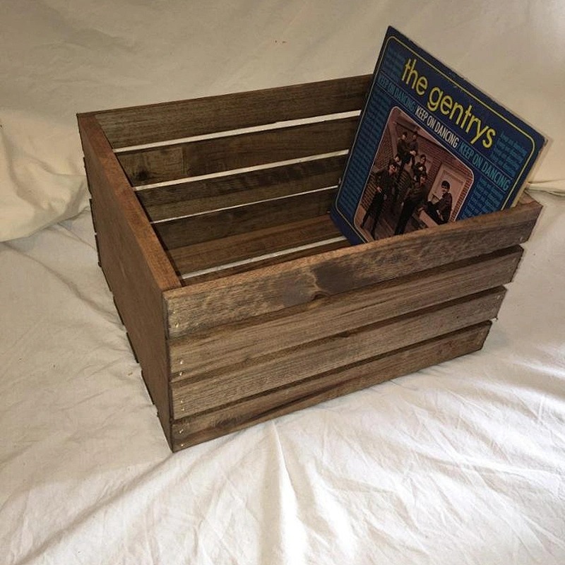Medium Stained Rustic Wood Crates/ Boxes. New Hand Made vinyl record holder