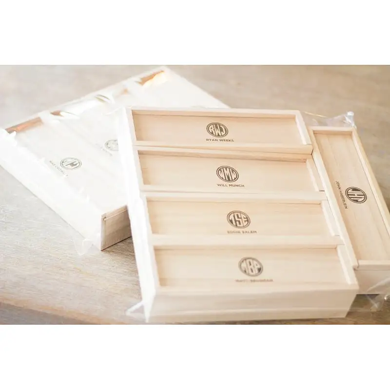 Natural Wooden  Box For Wine Cigar Engraved Logo