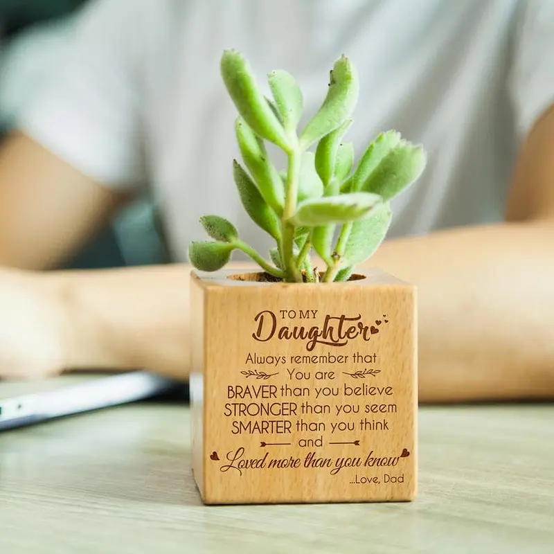 Wooden Engraved Flower Pot Anniversary Birthday  Wedding Gift Plant Lover Planter Holder Container