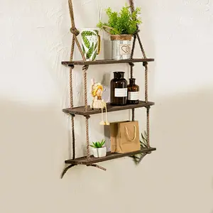 JUNJI Wall Decor Rope Shelf Knick Knack Shelf Rustic Home Decor Home Wooden Wall Mounted 2020