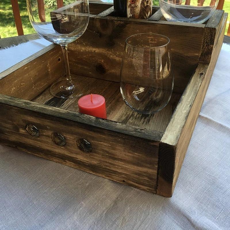 Handmade Rustic Wooden Wine Serving Tray 2020