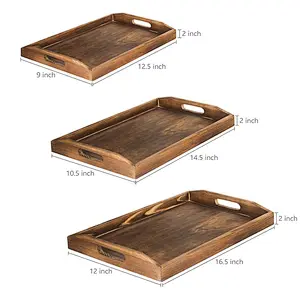 Nesting Burnt Wood Serving Trays with Cutout Handles, Set of 3