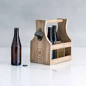 Personalised Wooden Beer Caddy Carrier With Bottle Opener 6 Bottle - Men's Wedding Gift - Men's Birthday Gift -
