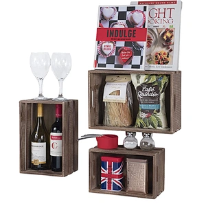 Wallniture Kitchen Storage Wine Rack Wooden Crate Basket Brown Country Storage  Apartment Decor Storage Shelves