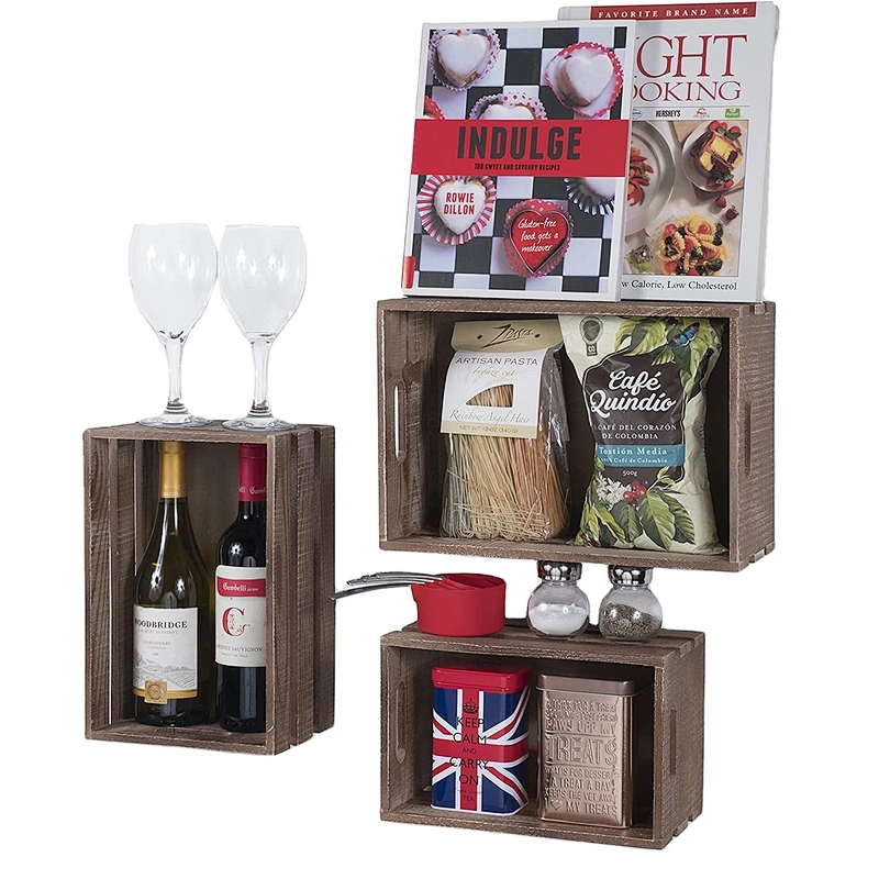 Wallniture Kitchen Storage Wine Rack Wooden Crate Basket Brown Country Storage  Apartment Decor Storage Shelves