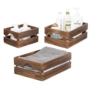 Nesting Rustic Brown Wood Storage & Accent Crates, Set of 3